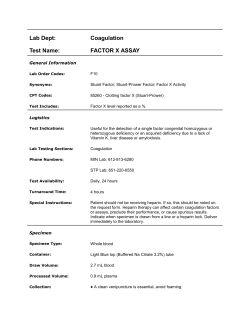Lab Dept: Coagulation Test Name: FACTOR X ASSAY