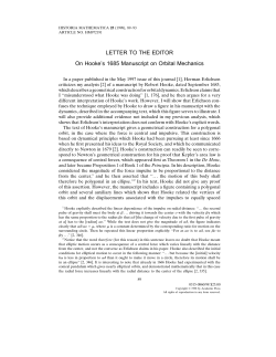 On Hooke`s 1685 Manuscript on Orbital Mechanics