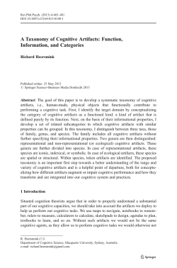 A Taxonomy of Cognitive Artifacts: Function, Information
