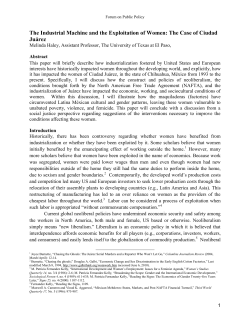 The Industrial Machine and the Exploitation of Women: The Case of