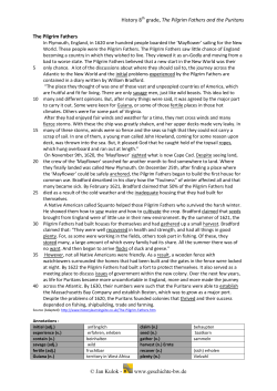 History 8th grade, The Pilgrim Fathers and the Puritans &copy; Jan Kulok