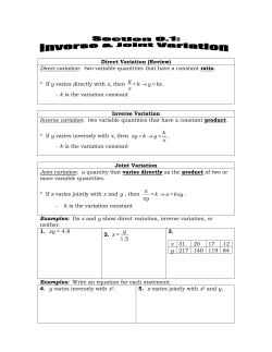 Direct Variation (Review) Direct variation: two variable quantities
