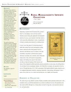 Rural Massachusetts Imprints Collection Finding Aid : Special