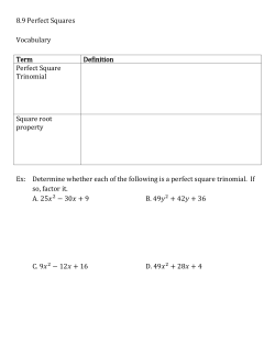 8.9 Perfect Squares Vocabulary Term Definition Perfect Square
