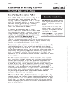 Economics of History Activity: Lenin`s New Economic Policy