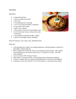 Taco Pasta Ingredients • 1 pound ground beef • 1 cup low sodium