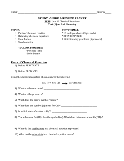STUDY GUIDE UNIT 10 TEST Stoichiometry