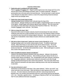 Properties of Water Notes 1) Explain why water is considered to be a