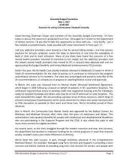Assembly Budget Committee Testimony