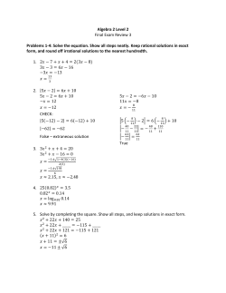 Algebra 2 Level 2 Final Exam Review 3 Problems 1