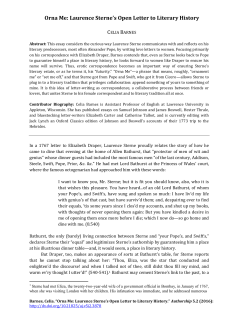 Orna Me: Laurence Sterne`s Open Letter to Literary History