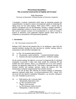 Pluractional Quantifiers: The `occasional`