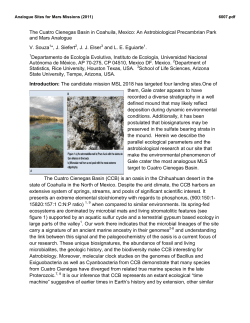 The Cuatro Cienegas Basin in Coahuila, Mexico: An Astrobiological