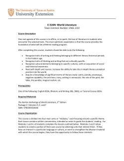 E 316K: World Literature - The University of Texas at Austin