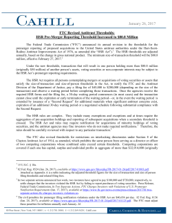 HSR Pre-Merger Reporting Threshold Increased to $80.8 Million