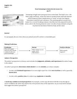 English 10A Unit 1 from Swimming to Antarctica by Lynne Cox pg