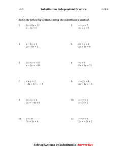 Substitution Independent Practice Solving Systems by Substitution