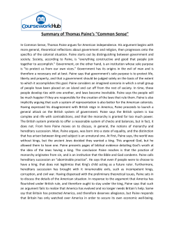 Summary of Thomas Paine`s "Common Sense"