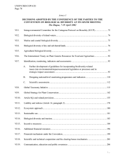 UNEP/CBD/COP/6/20 Page 70 /&hellip; Annex I DECISIONS ADOPTED