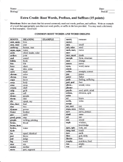 Extra Credit: Root Words, Prefixes, and Suffixes (15 points)