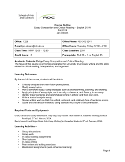 Page 1 Course Outline Essay Composition and Critical Reading