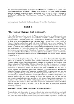PART I "The roots of Christian faith in Genesis".