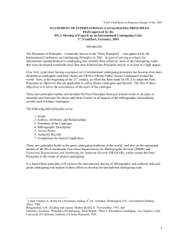 STATEMENT OF INTERNATIONAL CATALOGUING PRINCIPLES