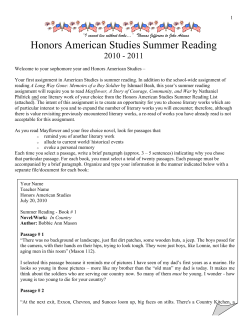 SophomoreHonorsAmericanStudies Summer Reading 2010