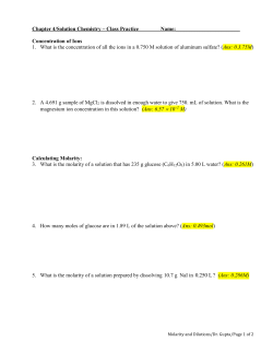 Chapter 4/Solution Chemistry &ndash; Class Practice Name: Concentration