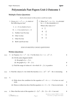 Polynomials Past Papers Unit 2 Outcome 1
