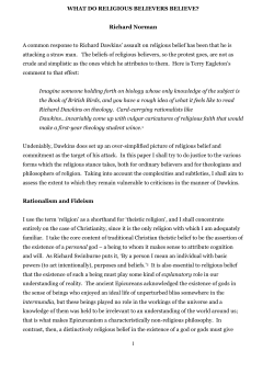 1 WHAT DO RELIGIOUS BELIEVERS BELIEVE? Richard Norman A