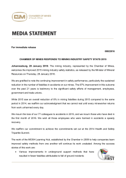 January 28, 2016 Chamber of Mines responds to mining industry