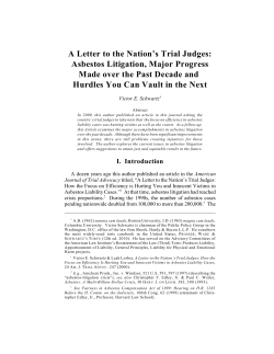 A Letter to the Nation`s Trial Judges: Asbestos Litigation, Major