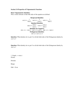 Section 5.4 Properties of Trigonometric Functions Basic