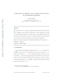 Construction of models of universe on the Riemann hypothesis