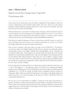 Anzac &mdash; Why has it lasted? Gallipoli Centenary Peace Campaign