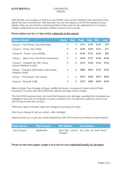 ELITE RENTALS CAR RENTAL PRICES Prices below are for a 7