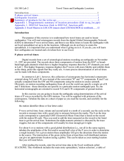 GS 388 Lab 2 Travel Times and Earthquake Locations Introduction