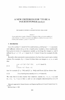 A NEW CRITERION FOR 7 TO RE A FOURTH POWER (mod p )