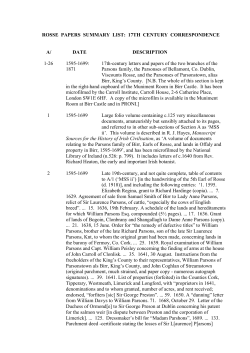 ROSSE PAPERS SUMMARY LIST: 17TH CENTURY