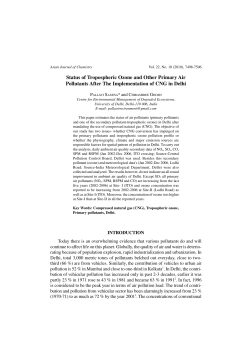 Status of Tropospheric Ozone and Other Primary Air Pollutants After