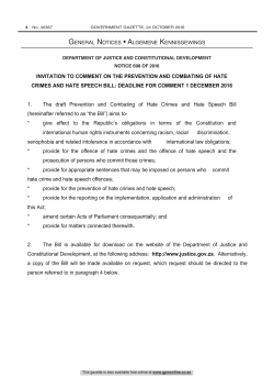 INVITATION TO COMMENT ON THE PREVENTION AND