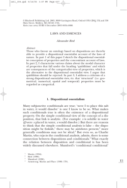 E1 LAWS AND ESSENCES Alexander Bird 1. Dispositional