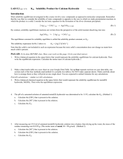 Introduction Ksp Solubility Product for Calcium Hydroxide