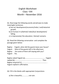 English Worksheet Class &ndash;VIII Month &ndash; November 2016