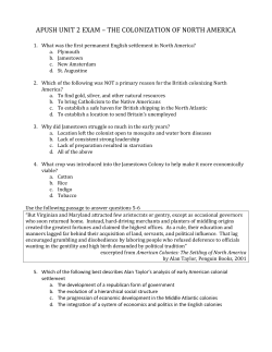 APUSH UNIT 2 EXAM – THE COLONIZATION OF NORTH AMERICA