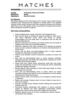 Job Description Job Title: Junior Buyer, Denim and T