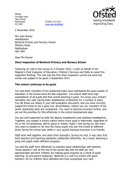 2 November 2016 Mrs Jane Nunez Headteacher Bentinck Primary