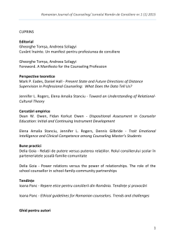 Romanian Journal of Counseling/ Jurnalul Rom&acirc;n de Consiliere nr.1