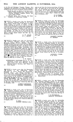 THE LONDON GAZETTE, 13 NOVEMBER, 1914.